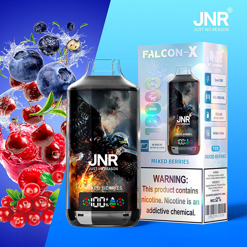 JNR FALCON X 18000 18k Puffs LED Display Hot Sale Disposable Vape-950mAh Battery, 24ml E-liquid, Multiple Nicotine 29 Flavors