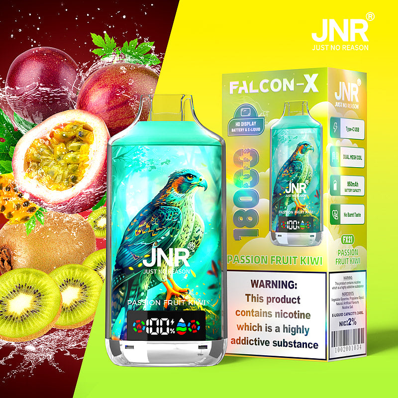 JNR FALCON X 18000 18k Puffs LED Display Hot Sale Disposable Vape-950mAh Battery, 24ml E-liquid, Multiple Nicotine 29 Flavors