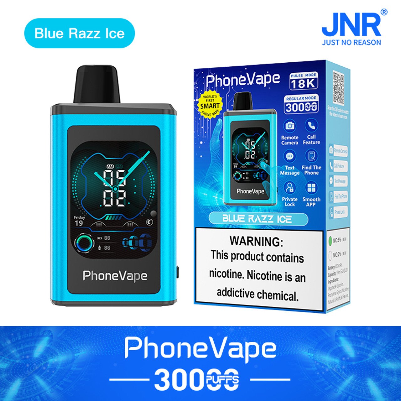 JNR Phone Vape 30000 30K Puffs Latest Smart Disposable Vape-1000mAh Battery, 19ml E-liquid, Multiple Nicotine 10 Flavors