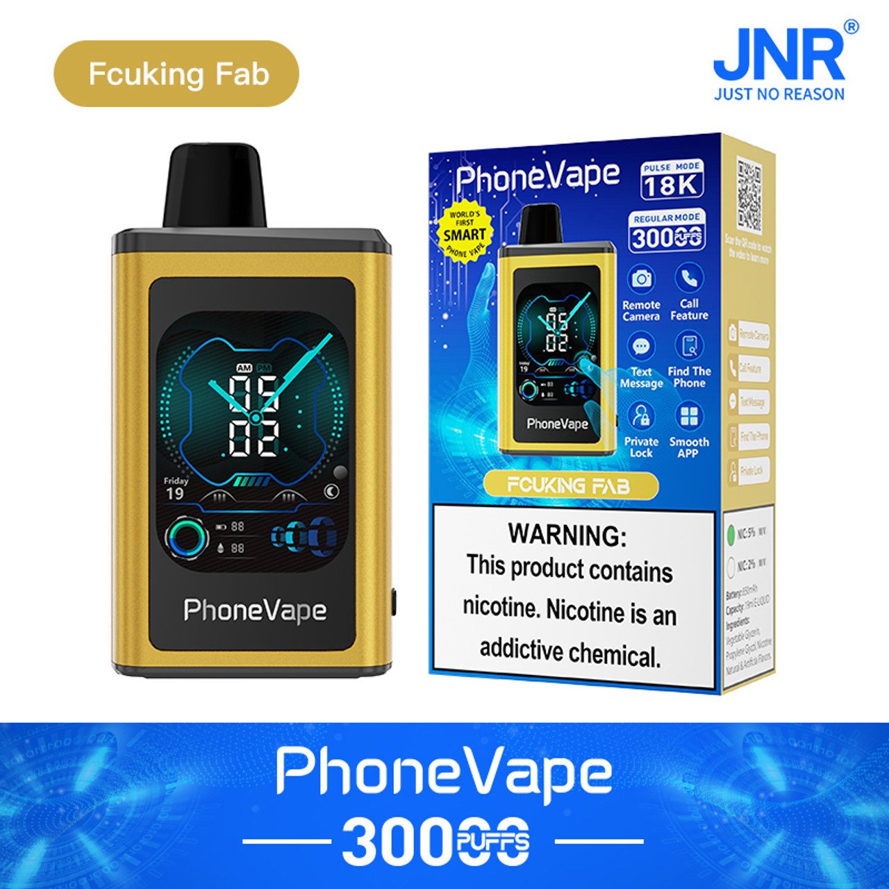 JNR Phone Vape 30000 30K Puffs Latest Smart Disposable Vape-1000mAh Battery, 19ml E-liquid, Multiple Nicotine 10 Flavors