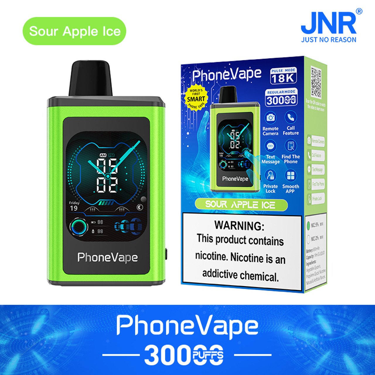JNR Phone Vape 30000 30K Puffs Latest Smart Disposable Vape-1000mAh Battery, 19ml E-liquid, Multiple Nicotine 10 Flavors