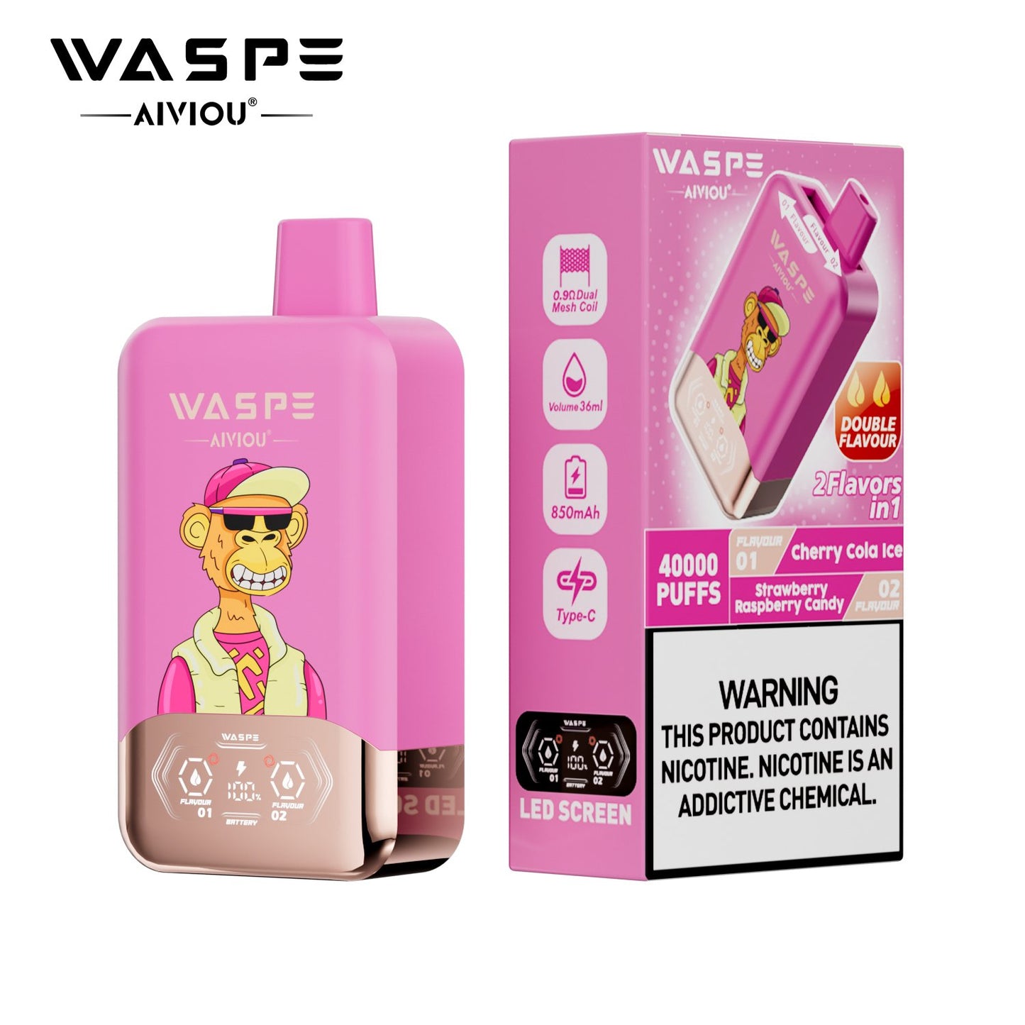 WASPE 40000 (40K Puffs) Double Taste LED Display Disposable Vape