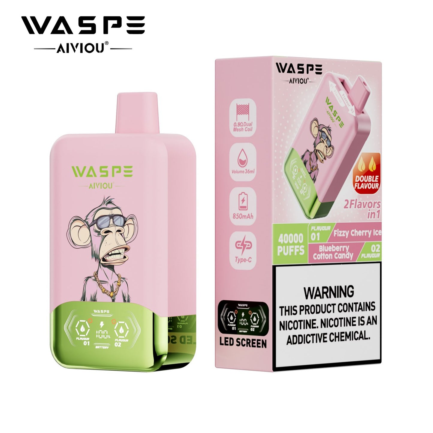 WASPE 40000 (40K Puffs) Double Taste LED Display Disposable Vape