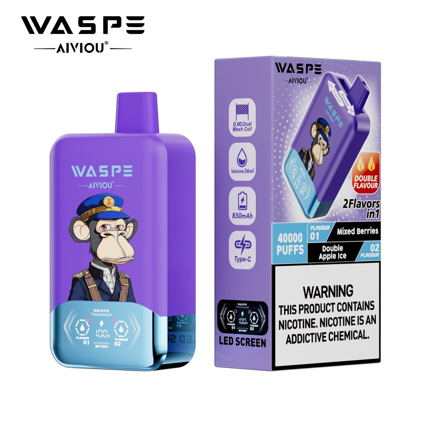 WASPE 40000 (40K Puffs) Double Taste LED Display Disposable Vape