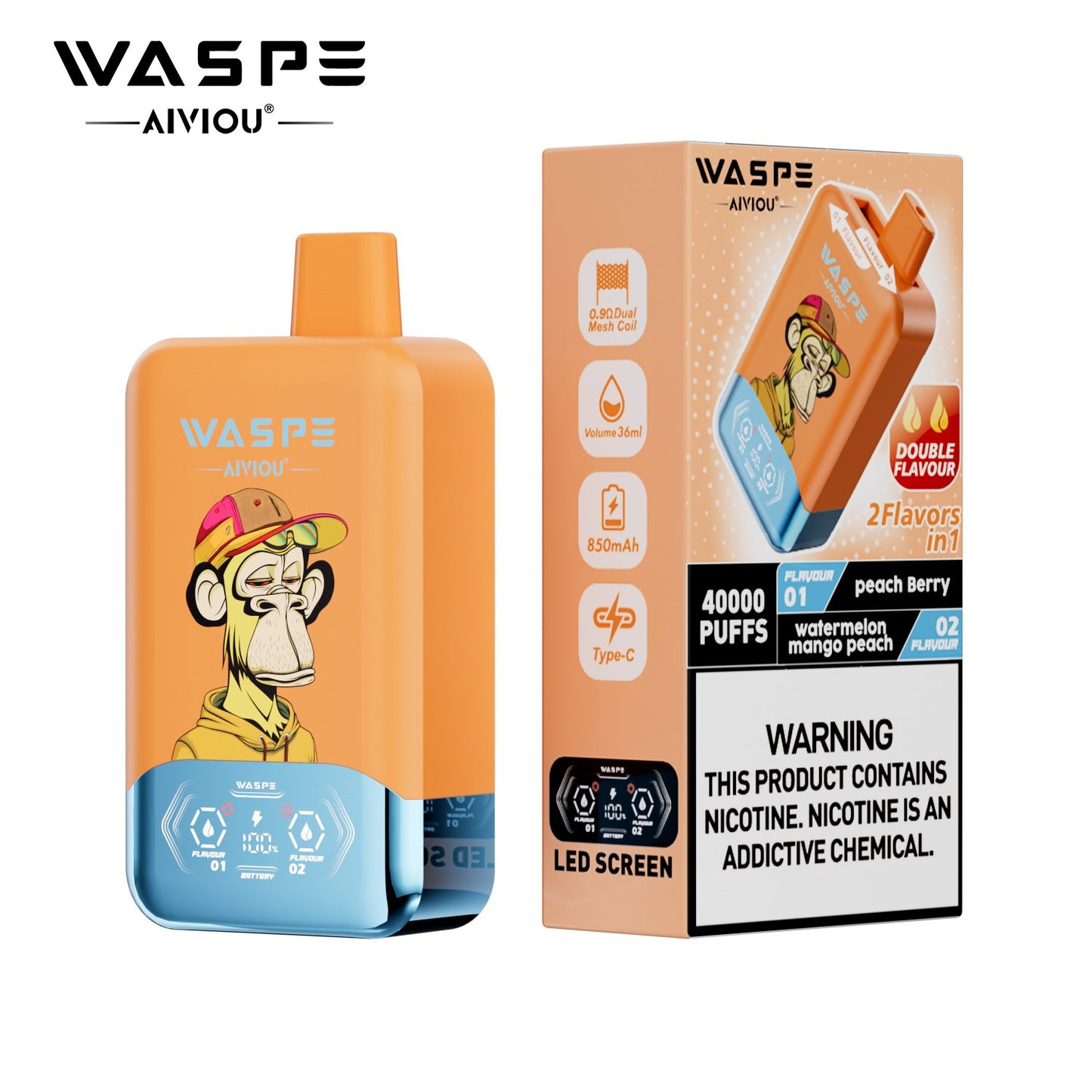WASPE 40000 (40K Puffs) Double Taste LED Display Disposable Vape