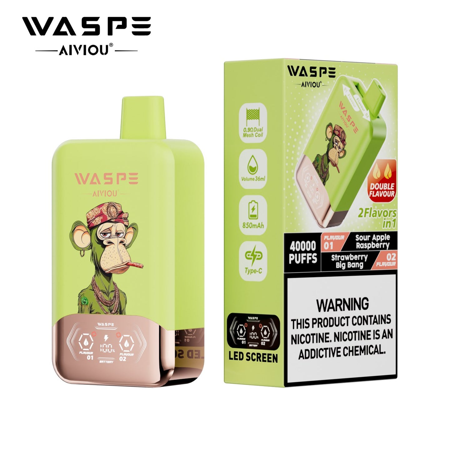 WASPE 40000 (40K Puffs) Double Taste LED Display Disposable Vape
