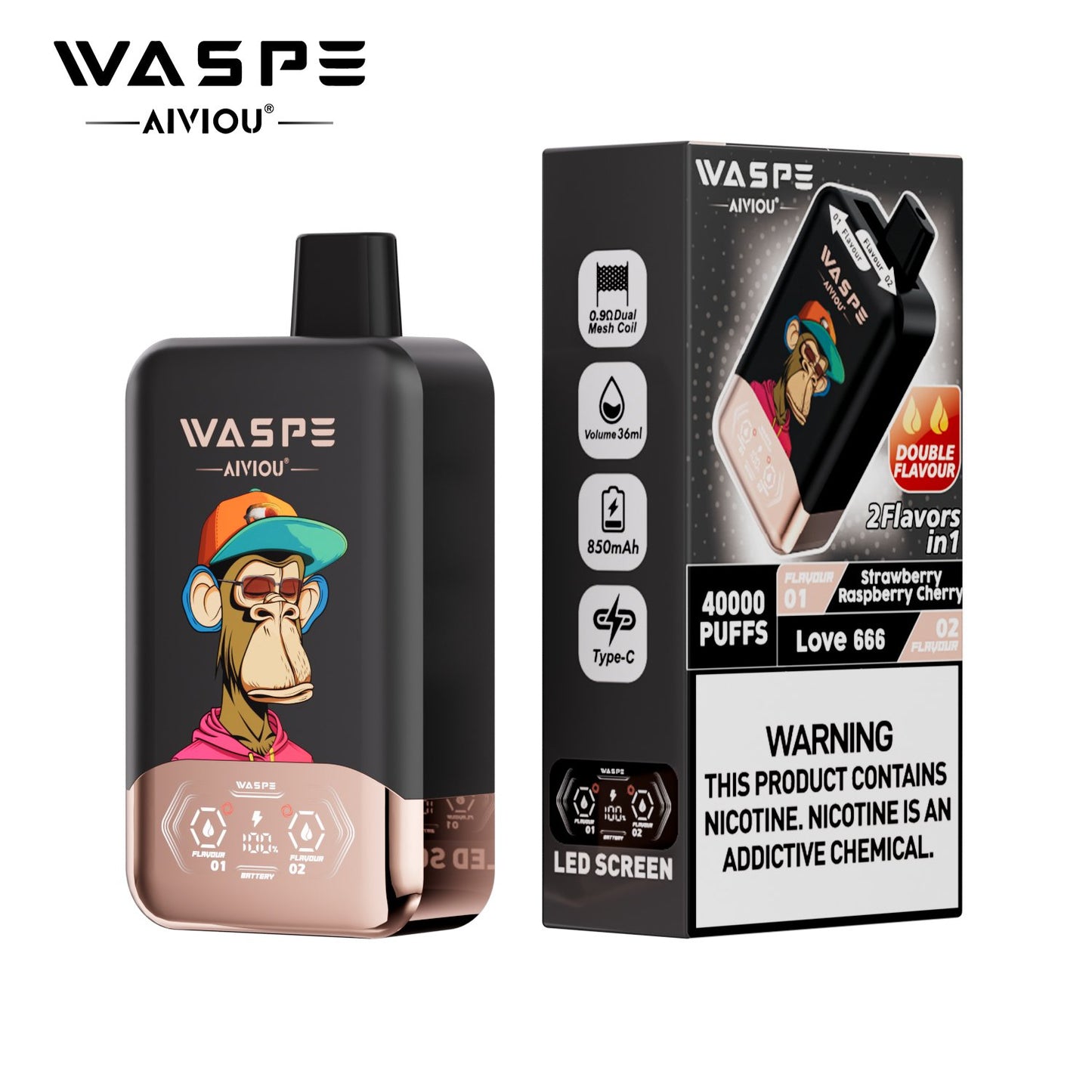 WASPE 40000 (40K Puffs) Double Taste LED Display Disposable Vape