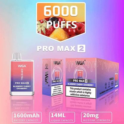 WGA Crystal 6000 Puffs Original Edition 2% Nicotine Disposable Pod-1600mAh Battery, 20ml E-liquid, Multiple Nicotine 27 Flavors