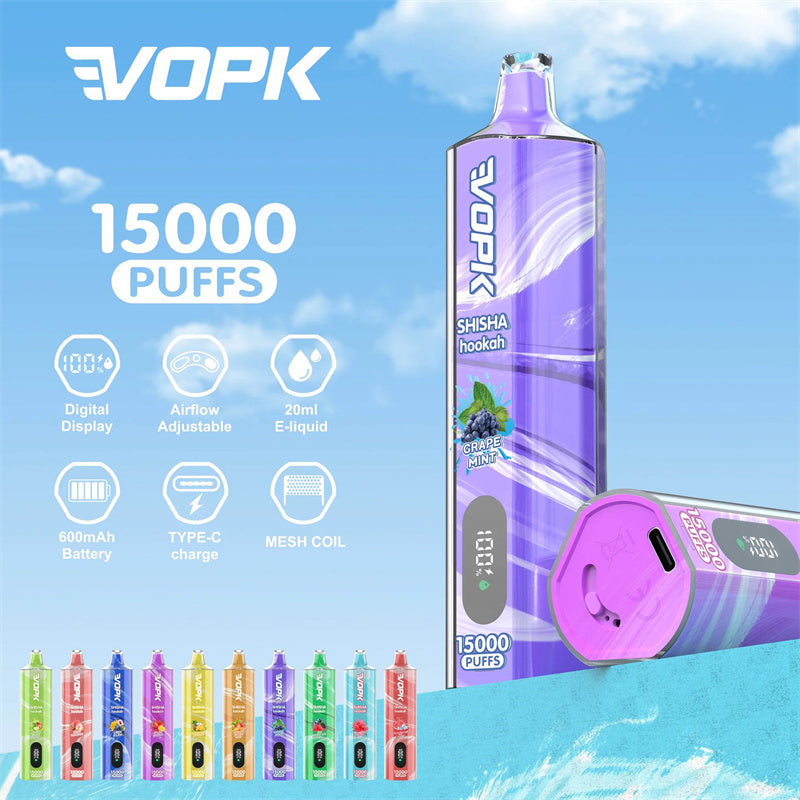 Vopk Shisha Hookah 15000 Puffs Disposable Vape 20ml Capacity 10 Different Flavors Electric Hookah Price