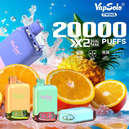 VapSolo Twins  Disposable Vape Pen E Cigarette Prefilled 20ml 650mAh Disposable Vape 15 Flavors