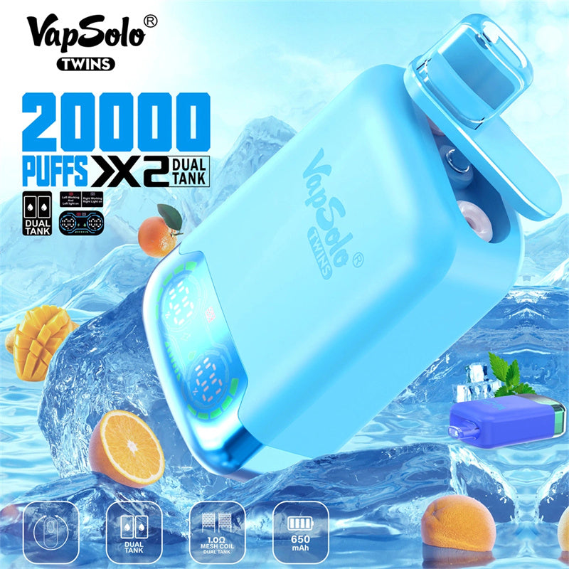Vapsolo Twins 20000 Puffs Disposable Vape - 25ml Dual Flavors, Mesh Coil