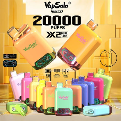 VapSolo Twins  Disposable Vape Pen E Cigarette Prefilled 20ml 650mAh Disposable Vape 15 Flavors