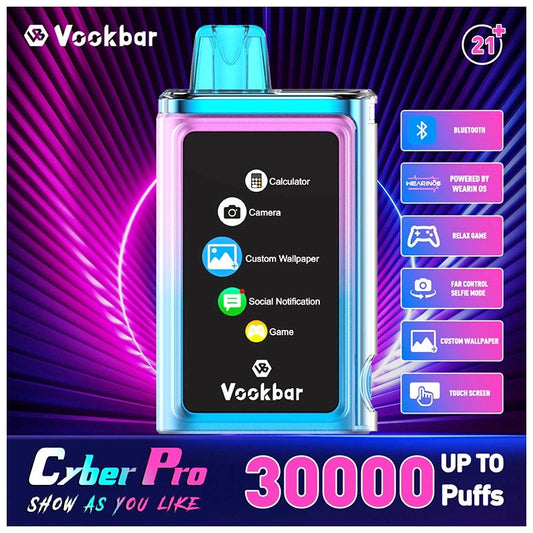 Disposable Vape Vookbar Cyber PRO 30K Puffs Wholesale I Vape 2024 New Arrivial Original E Cigarette Rechargeable Type-C Light LED Glowing E-Cig Hot Sell Waka