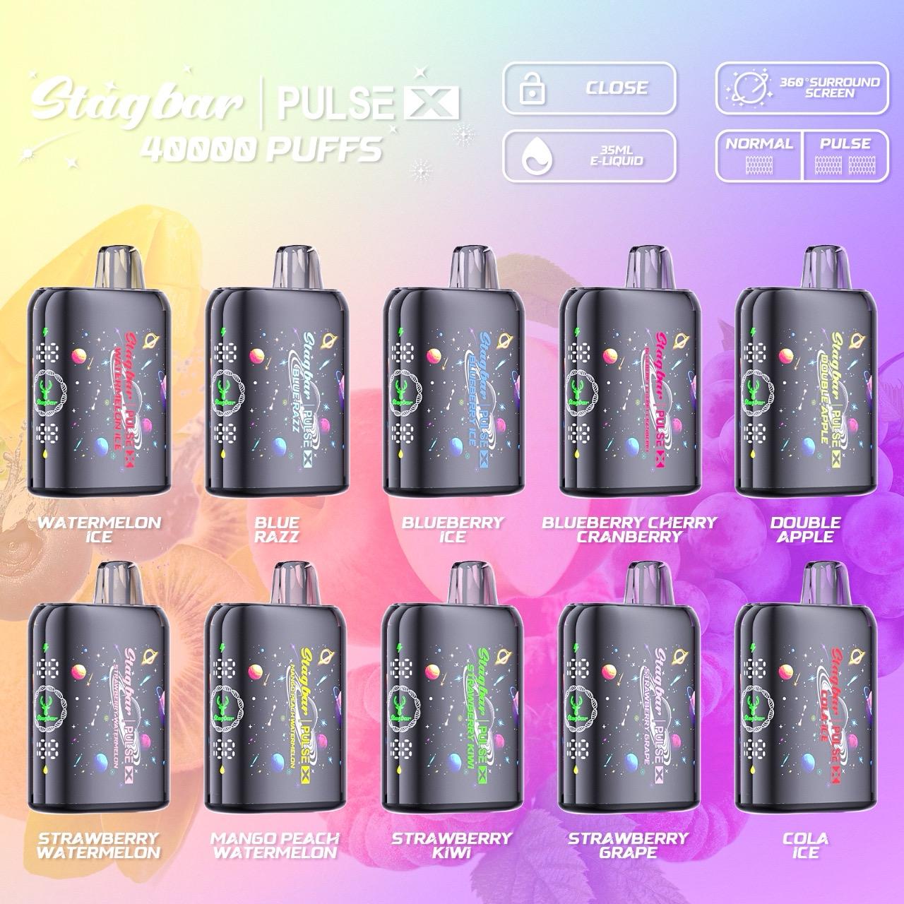 EU Warehouse Stagbar Pulse X 40000 Puffs Disposable Vape Wholesale-800 mAh Battery,35ml E-liquid,Multiple Nicotine 10Flavors
