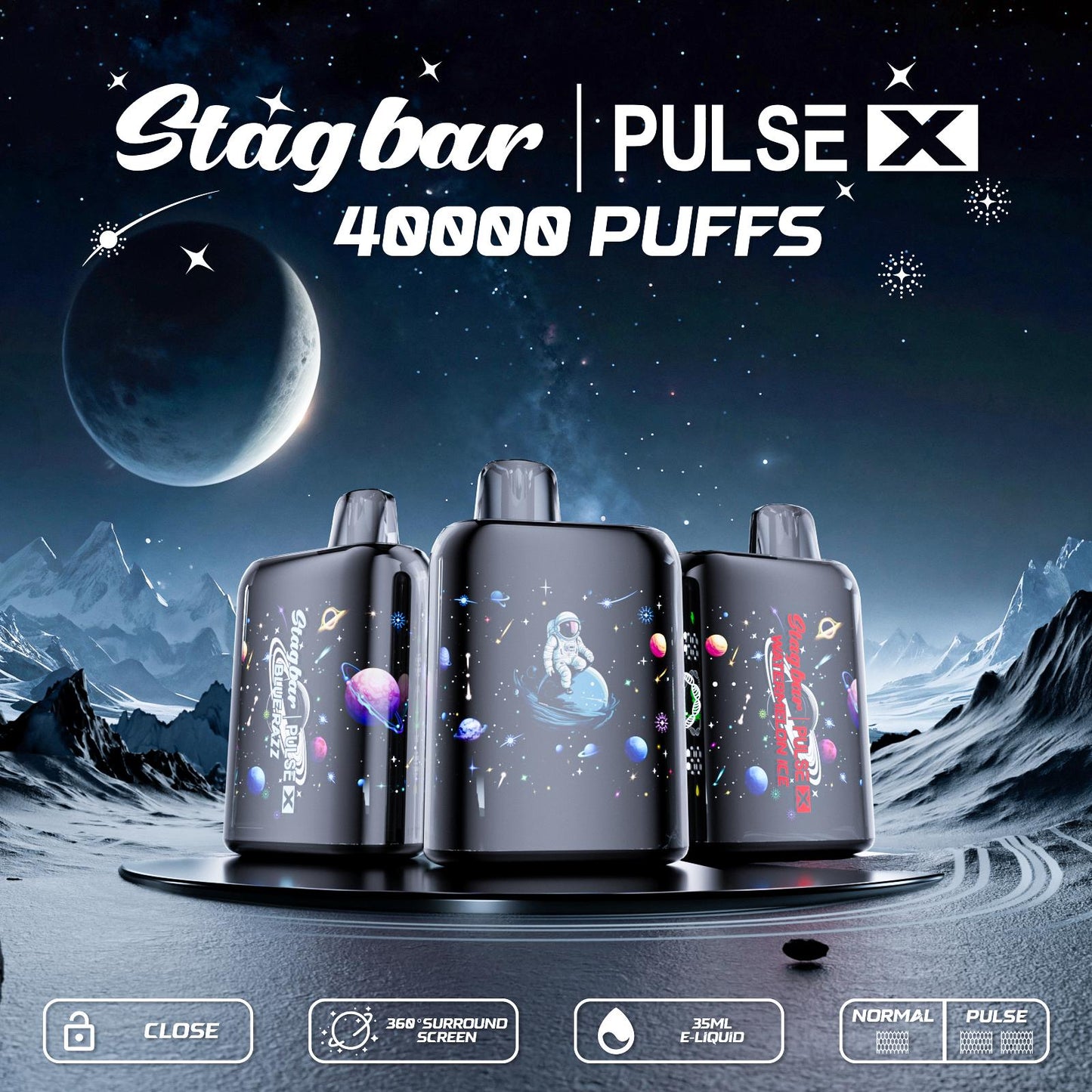 EU Warehouse Stagbar Pulse X 40000 Puffs Disposable Vape Wholesale-800 mAh Battery,35ml E-liquid,Multiple Nicotine 10Flavors