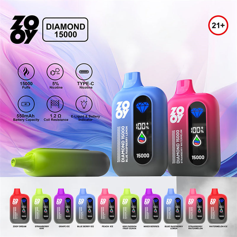 ZOOY DIAMOND 15000 Rechargeable Disposable Vape – 15000 Puffs, Mesh Coil, 550mAh Battery