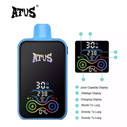 ATVS 25000 Puffs :DTL/MTL Disposable Vape with Smart Full Screen
