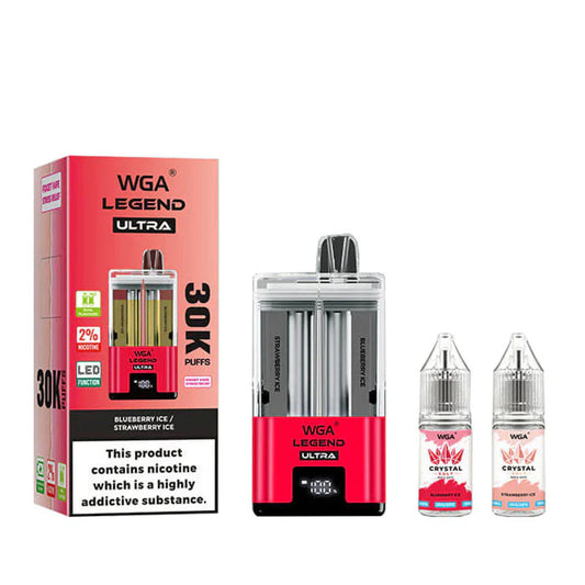 WGA Crystal Legend Ultra 30000 Puffs Disposable Vape-650mAh Battery, 22ml E-liquid, Multiple Nicotine 15 Flavors