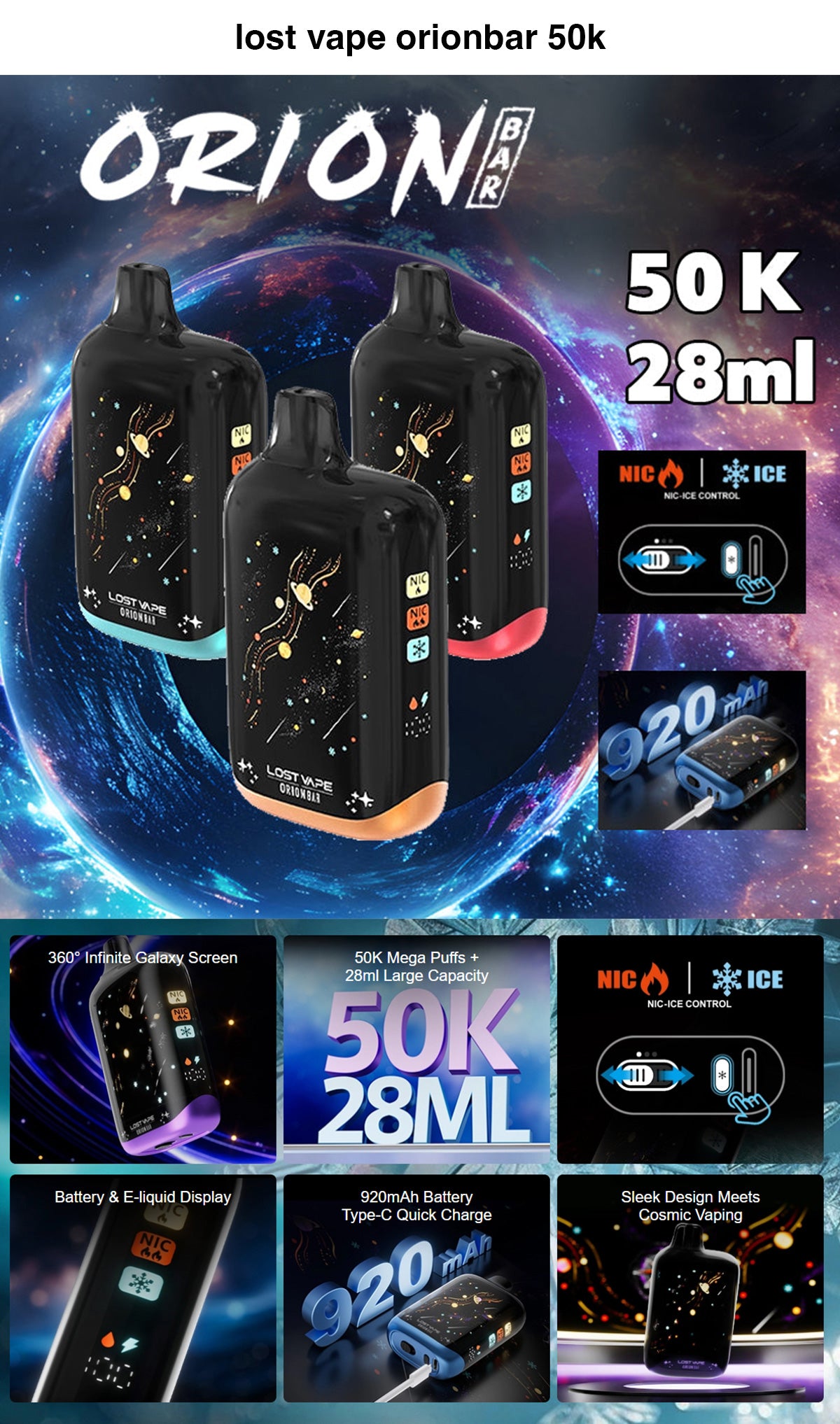 Lost Vape Orion Bar 50K Disposable Vape 28ml 920mAh 10 Flavors