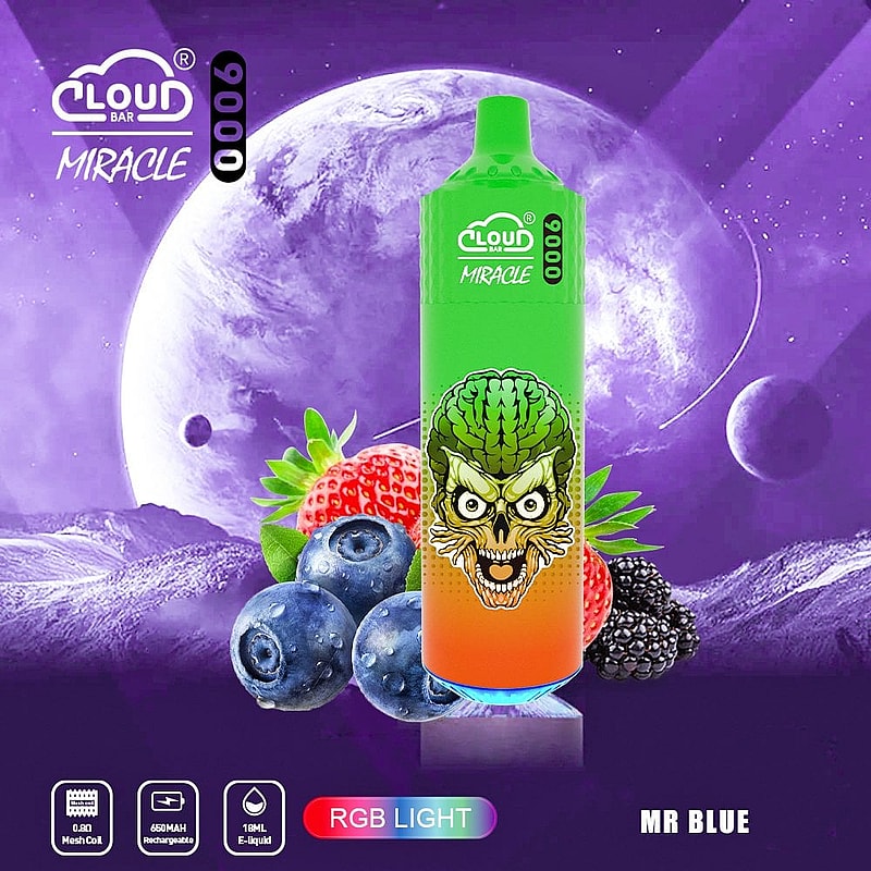 Cloud Bar Miracle 9000 Puffs 2% 3% 5% Nicotine Rechargeable Disposable vape