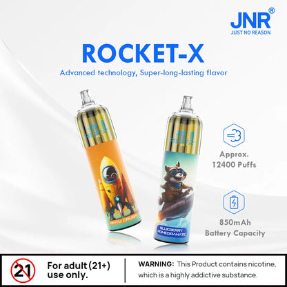 JNR Rocket X 12400 Puffs Disposable Vape-850mAh Battery, 22ml E-liquid, Multiple Nicotine 21 Flavors