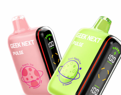 GEEK NEXT Pulse 25000 Puffs 25K DISPOSABLE 5 PER PACK, |25000 Puff Disposable Vape  5% Nic,E-JUICE CAPACITY. 18.0 ml ; PUFF COUNT. ~ 25000 / ~ 15000 Pulse ; BATTERY SIZE. 820 mAh.