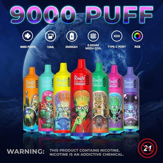 RandM Tornado 9000 Puffs Disposable Vapes - Mix Box Options