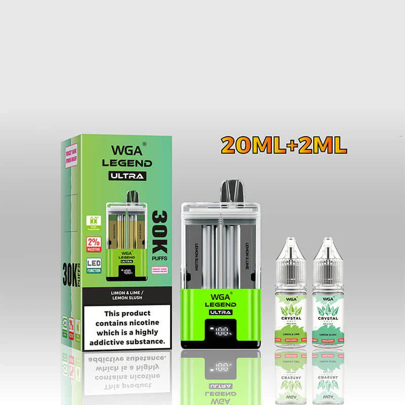 WGA Crystal Legend Ultra 30000 Puffs Disposable Vape-650mAh Battery, 22ml E-liquid, Multiple Nicotine 15 Flavors