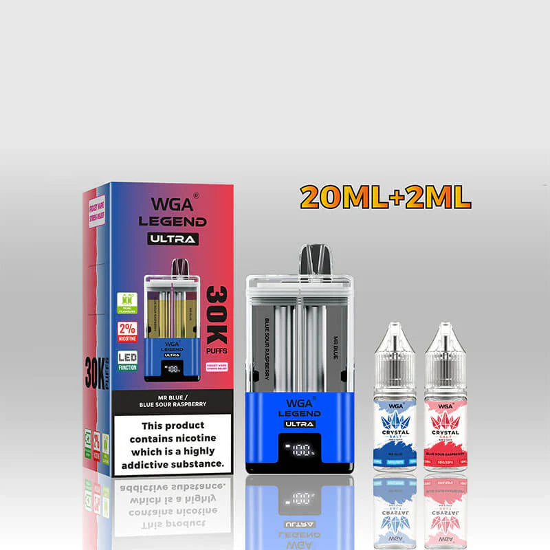 WGA Crystal Legend Ultra 30000 Puffs Disposable Vape-650mAh Battery, 22ml E-liquid, Multiple Nicotine 15 Flavors