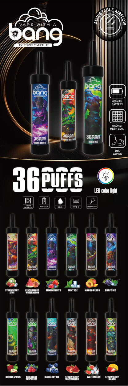 Bang 36000 Puffs Mesh Coil  Vape 36K Disposable Vape Pen E Cigarette Prefilled 40ml 650mAh