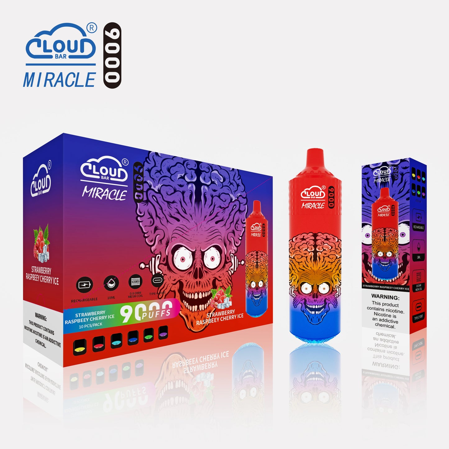 Cloud Multi Flavor 9000 Puffs  5% Rechargeable Cigarettes Vapor Electronic Vapes Pen 18ml for Cigarettes Lovers