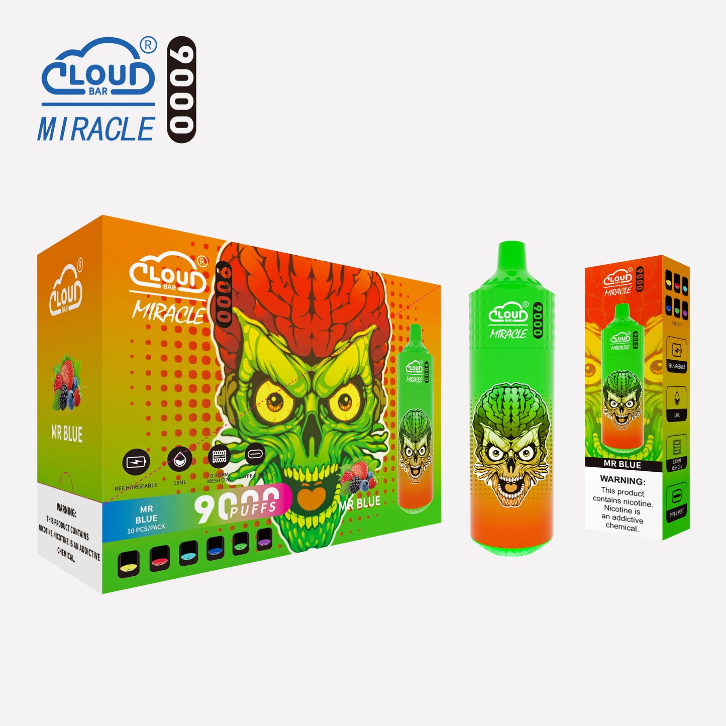 Cloud Multi Flavor 9000 Puffs  5% Rechargeable Cigarettes Vapor Electronic Vapes Pen 18ml for Cigarettes Lovers