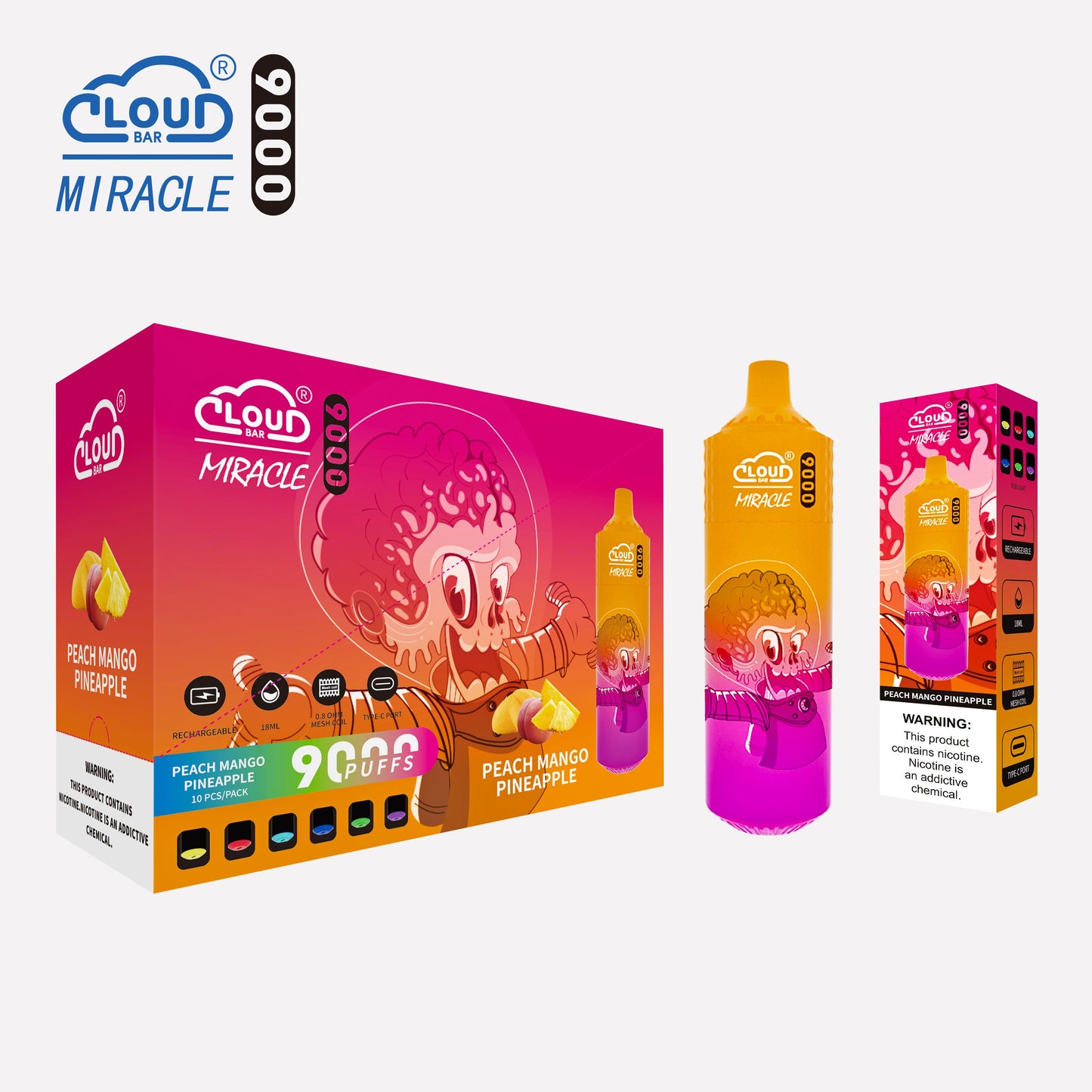 Cloud Multi Flavor 9000 Puffs  5% Rechargeable Cigarettes Vapor Electronic Vapes Pen 18ml for Cigarettes Lovers