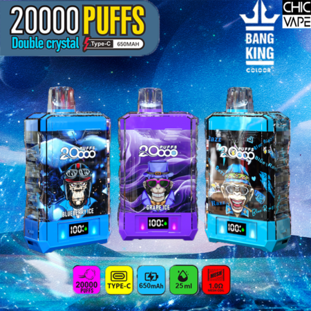 Bang King Double Crystal 20000 Puffs VapeBang King Double Crystal 20000 Puffs Vape 20K Disposable Vape Pen E Cigarette Prefilled 25ml 650mAh