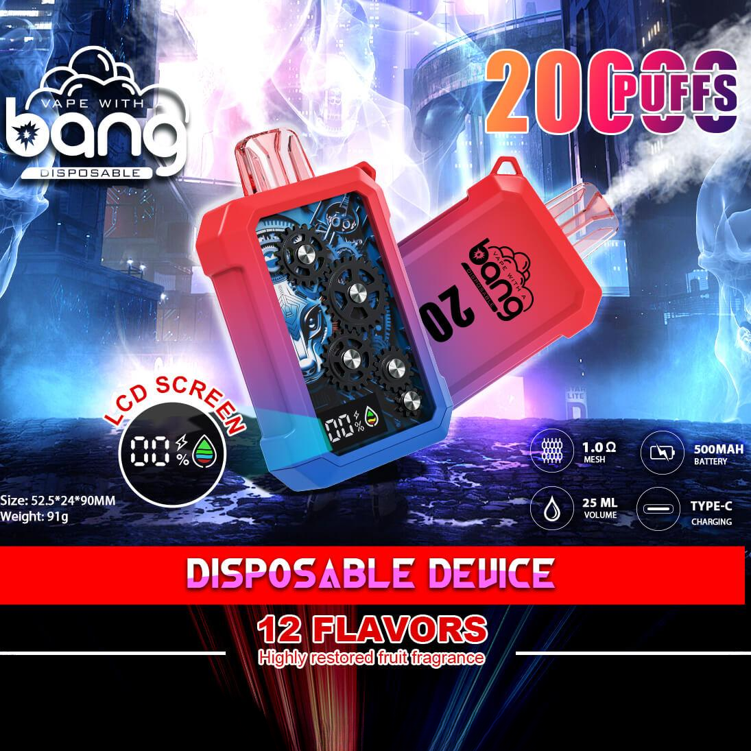 Bang 20000 Puffs Vape 20K Disposable Vape Pen E Cigarette Prefilled 25ml 500mAh Disposable Vape 12 Flavors