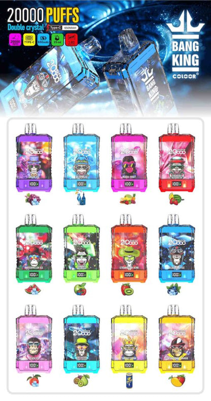 Bang King Box Double Crystal 20000 Puff 20k Display Screen Disposable Electronic Cigarette Vape