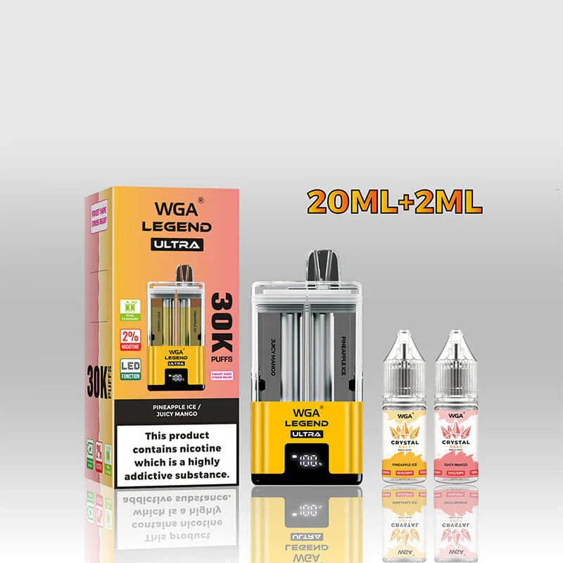 WGA Crystal Legend Ultra 30000 Puffs Disposable Vape-650mAh Battery, 22ml E-liquid, Multiple Nicotine 15 Flavors