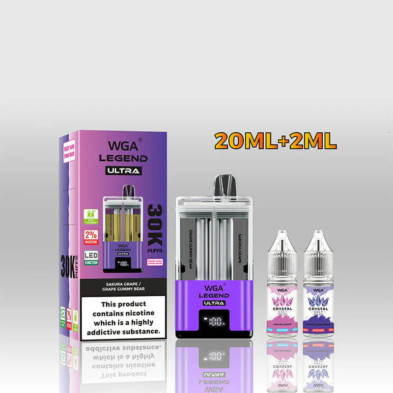 WGA Crystal Legend Ultra 30000 Puffs Disposable Vape-650mAh Battery, 22ml E-liquid, Multiple Nicotine 15 Flavors