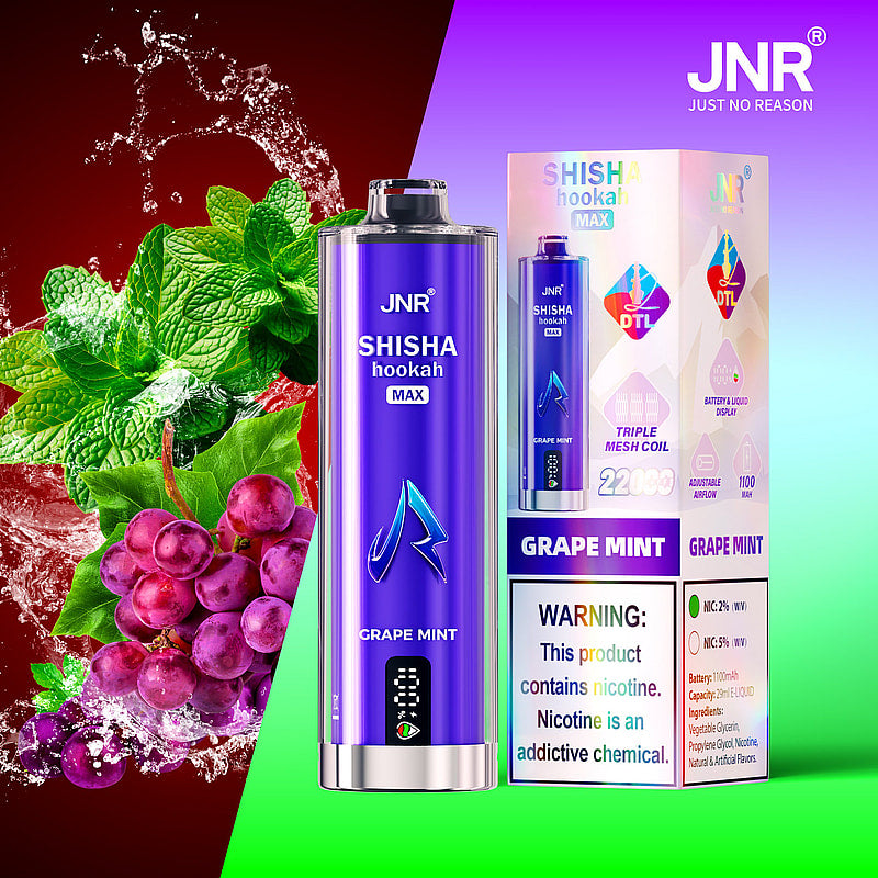 JNR Shisha Max 22000 22K Puffs Original DTL Disposable Vape Pen-1100mAh Battery, 29ml E-liquid, Multiple Nicotine 15 Flavors