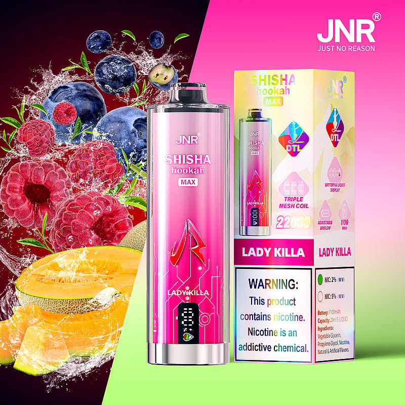 JNR Shisha Max 22000 22K Puffs Original DTL Disposable Vape Pen-1100mAh Battery, 29ml E-liquid, Multiple Nicotine 15 Flavors