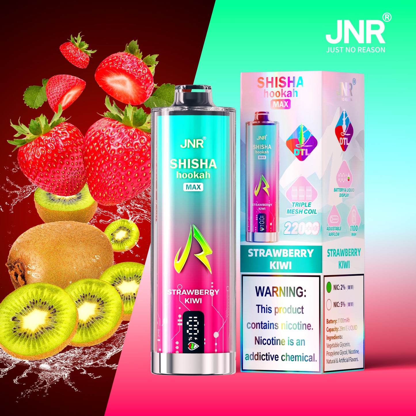 JNR Shisha Max 22000 22K Puffs Original DTL Disposable Vape Pen-1100mAh Battery, 29ml E-liquid, Multiple Nicotine 15 Flavors