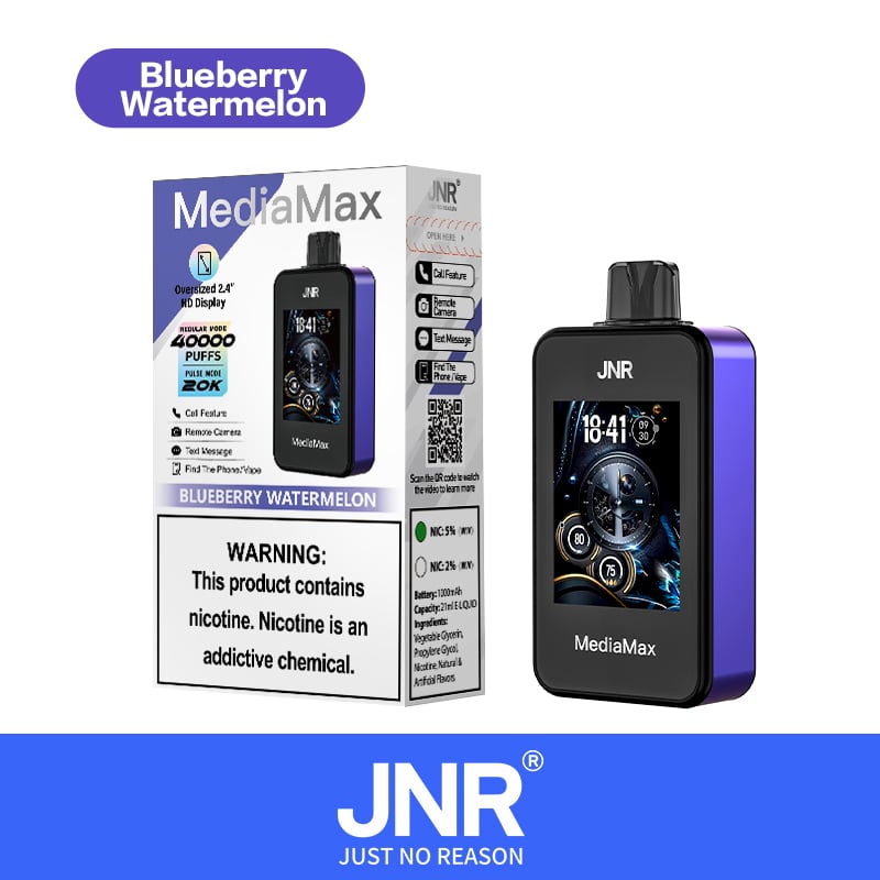 JNR Media Max 40000 40K Puffs Smoke Latest Original Intelligent Disposable Vape-1000mAh Battery, 21ml E-liquid, Multiple Nicotine 10 Flavors