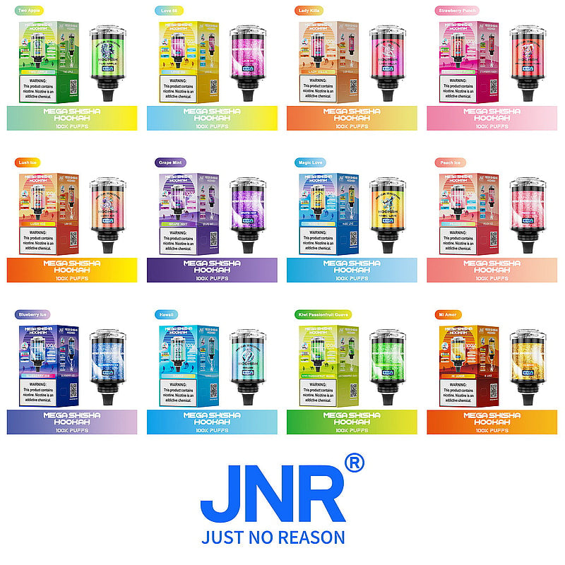 JNR Mega Shisha Hookah 100000 Puffs – The Ultimate in Large-Capacity Vaping-2200mAh Battery, 60ml E-liquid, Multiple Nicotine 12 Flavors