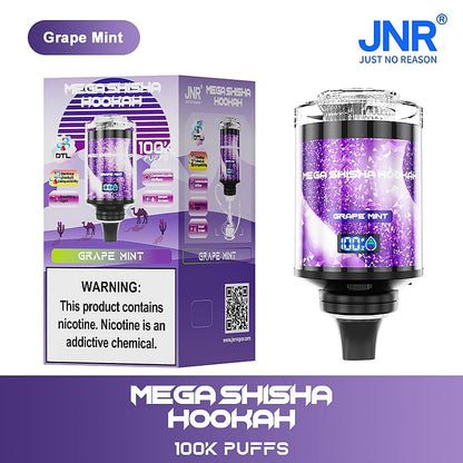 JNR Mega Shisha Hookah 100000 Puffs – The Ultimate in Large-Capacity Vaping-2200mAh Battery, 60ml E-liquid, Multiple Nicotine 12 Flavors