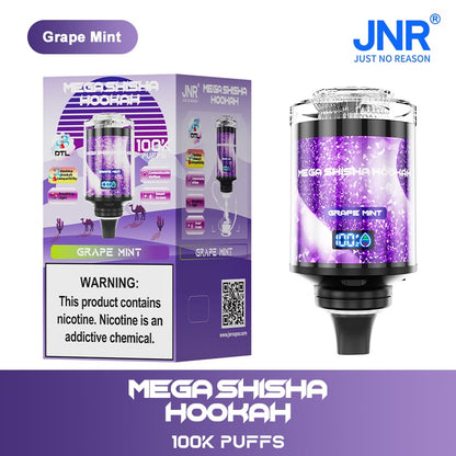 JNR Mega Shisha Hookah 100000 Puffs – The Ultimate in Large-Capacity Vaping-2200mAh Battery, 60ml E-liquid, Multiple Nicotine 12 Flavors