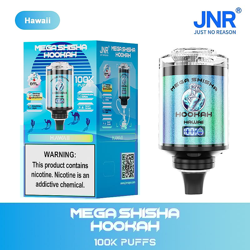 JNR Mega Shisha Hookah 100000 Puffs – The Ultimate in Large-Capacity Vaping-2200mAh Battery, 60ml E-liquid, Multiple Nicotine 12 Flavors