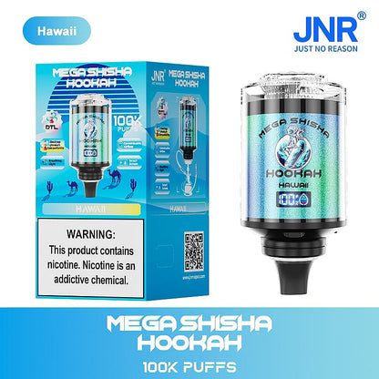 JNR Mega Shisha Hookah 100000 Puffs – The Ultimate in Large-Capacity Vaping-2200mAh Battery, 60ml E-liquid, Multiple Nicotine 12 Flavors