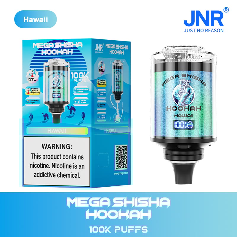 JNR Mega Shisha Hookah 100000 Puffs – The Ultimate in Large-Capacity Vaping-2200mAh Battery, 60ml E-liquid, Multiple Nicotine 12 Flavors