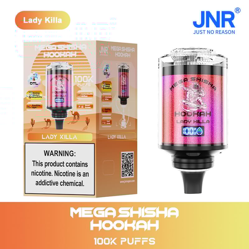 JNR Mega Shisha Hookah 100000 Puffs – The Ultimate in Large-Capacity Vaping-2200mAh Battery, 60ml E-liquid, Multiple Nicotine 12 Flavors