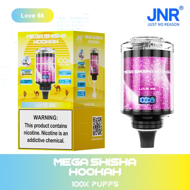 JNR Mega Shisha Hookah 100000 Puffs – The Ultimate in Large-Capacity Vaping-2200mAh Battery, 60ml E-liquid, Multiple Nicotine 12 Flavors